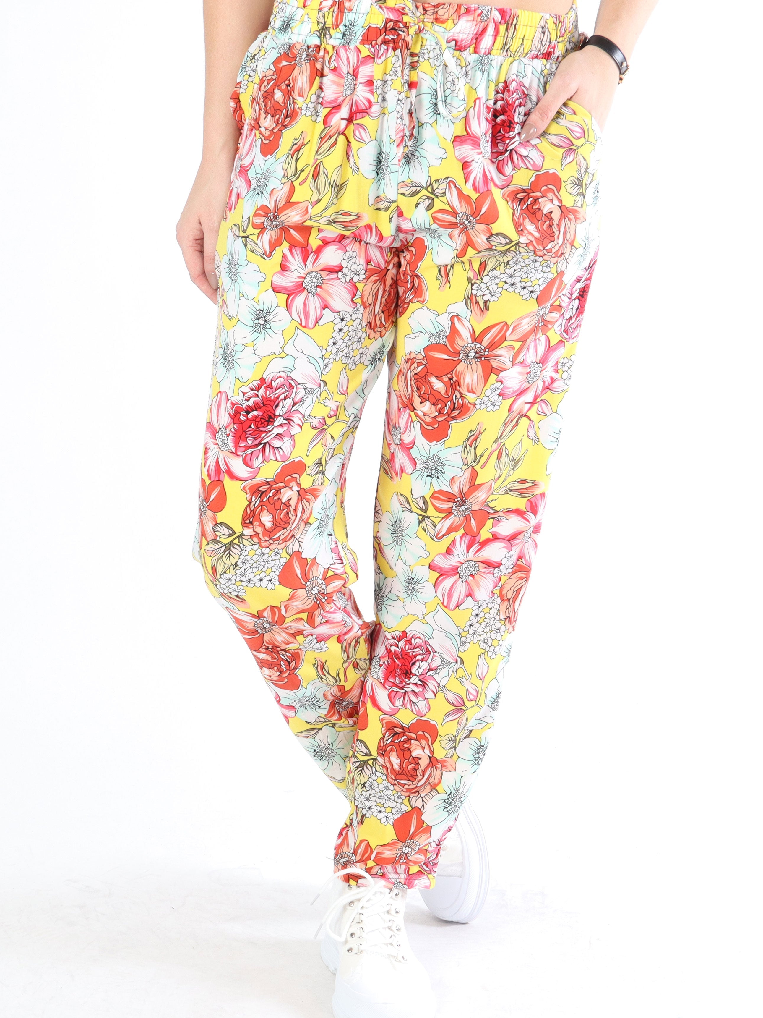 Billie - Löst sittande byxor i blommönster med elastisk kant